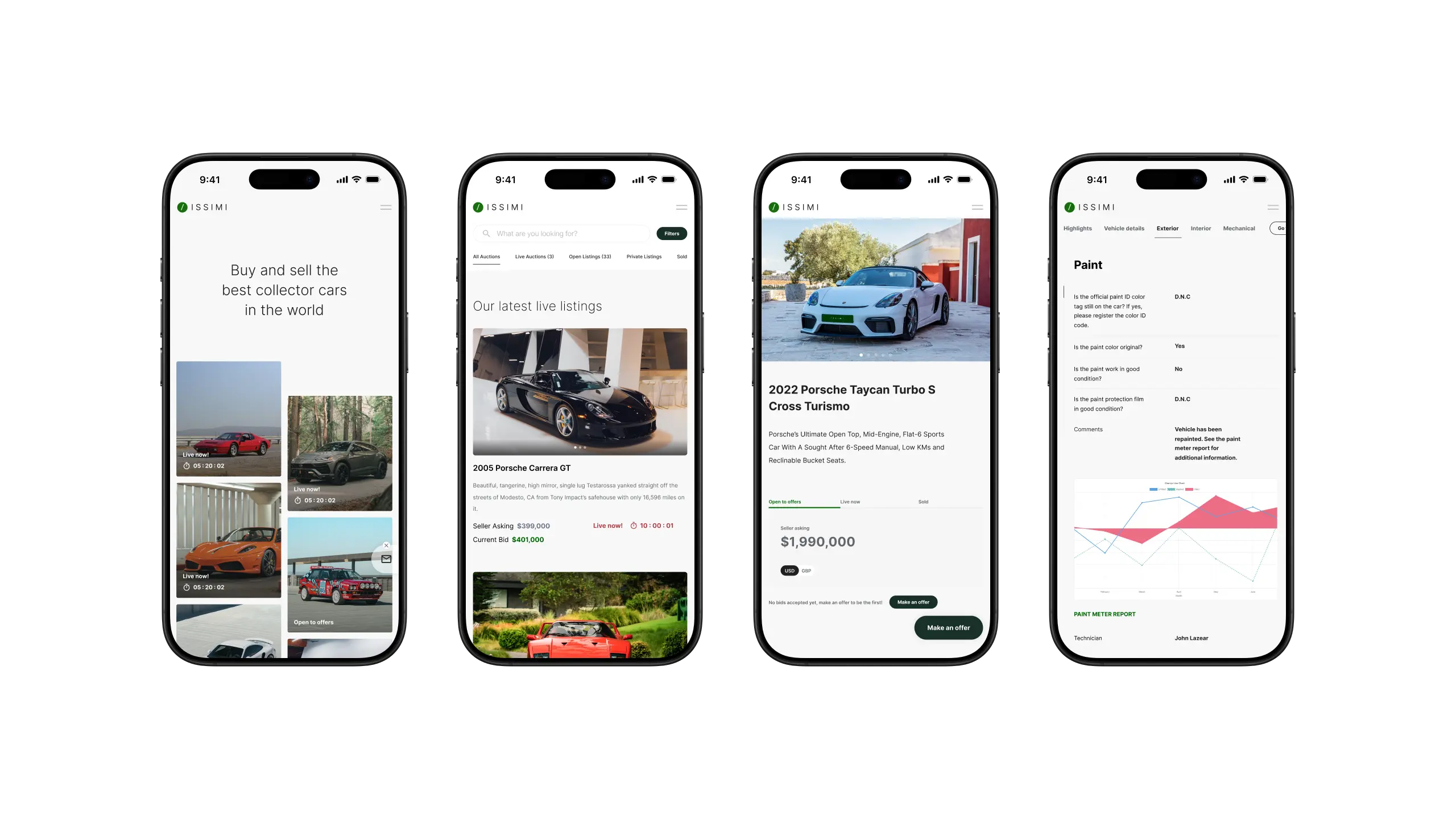 a set of 4 mobile web design mockups laid out horizontally